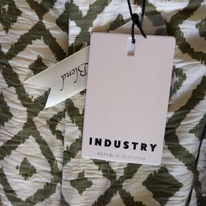 NWT Industry Republic Olive Green Printed Paper Bags Trouser Slacks w/be…
